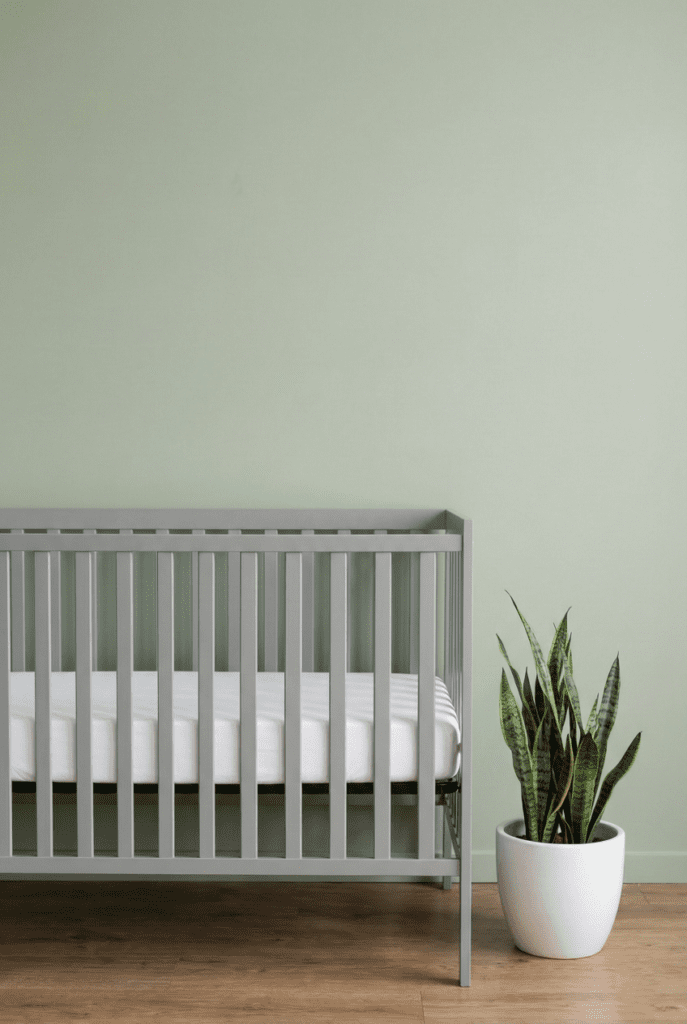 A minimalist, clean shot of the affordable Dream On Me Synergy 5-in-1 crib review against a simple wall.