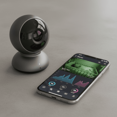 Best Baby Monitors of 2026: Tested for Safety, Sleep, and Sanity 2 A smartphone displaying the Nanit Pro app dashboard, showing sleep heat maps and breathing motion data for an infant.