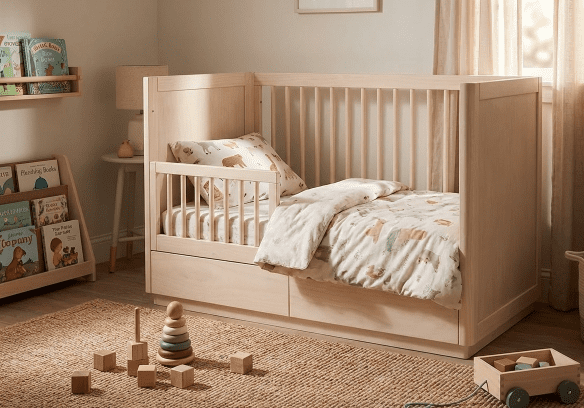Babyletto Bento 3-in-1 Review: Is The Storage Drawer a Gimmick? 2 Babyletto Bento converted into a toddler bed with included conversion kit rail.