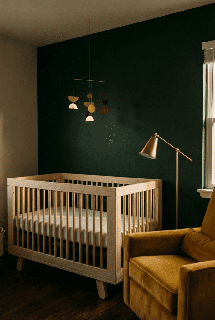 Babyletto Hudson 3-in-1 Crib Review: Is It the Perfect Modern Choice for Your Nursery? 3 A moody, high-contrast nursery setup showcasing the versatile design discussed in this Babyletto Hudson 3-in-1 crib review.