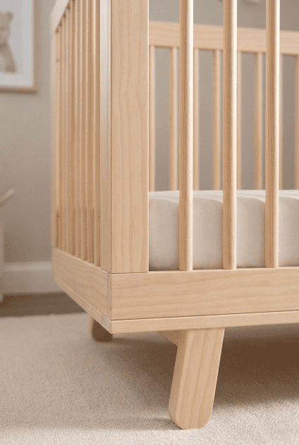 Babyletto Hudson 3-in-1 Crib Review: Is It the Perfect Modern Choice for Your Nursery? 4 A detail shot showing the build quality and spindle legs of the furniture in this Babyletto Hudson 3-in-1 crib review.