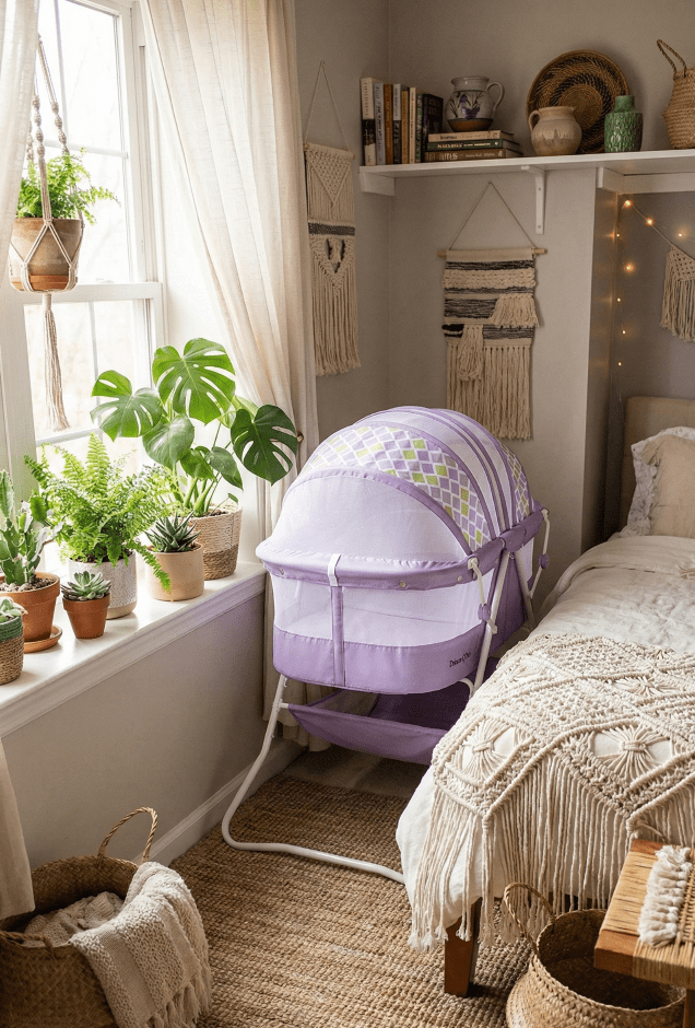 Dream On Me Karley Bassinet Review (2026): Cat-Proof & Compact? 2 The compact Dream On Me Karley bassinet fits snugly in a tight corner next to an adult bed in a small apartment bedroom.