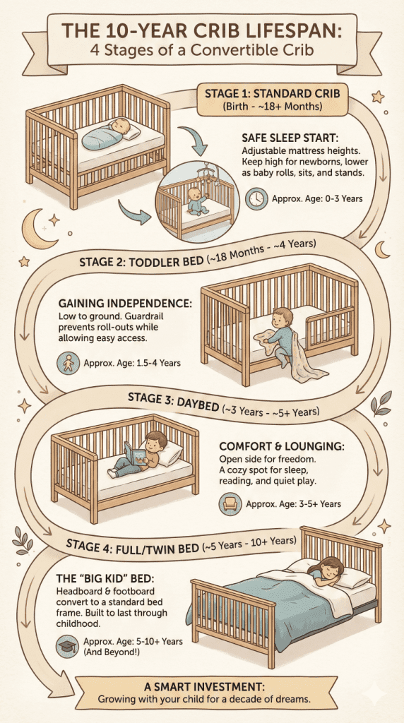 stages of a convertible crib